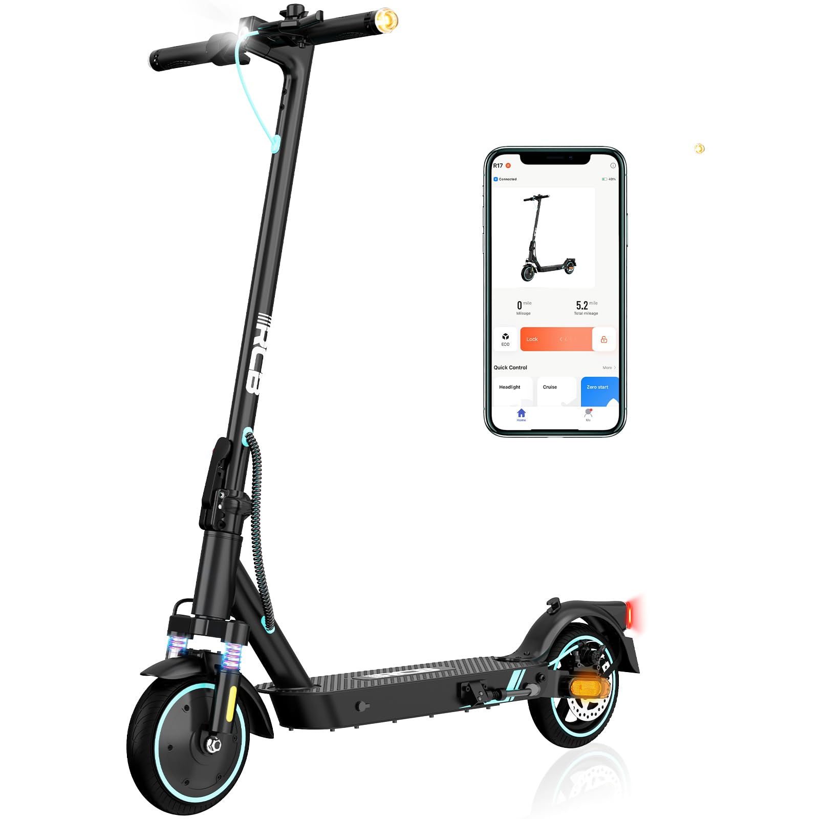 RCB R17/R19 Patinete Eléctrico para Adultos, Potente Motor, Alcance Extendido, Control Remoto Por App